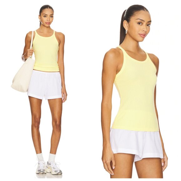 James Perse Size 4 Ribbed Tank Top Cami Cotton Lycra Yellow NWT - Picture 2 of 12
